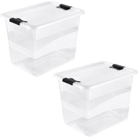 2 contenitori con coperchio, in plastica, trasparente, 52 l