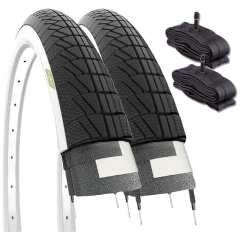 2 COPERTONI 16 X 1.75 (47-305) + CAMERE D'ARIA SCHRADER AMERICA PNEUMATICI BIANCO NERI PER CITY BIKE BICI BAMBINO GRAZIELLA