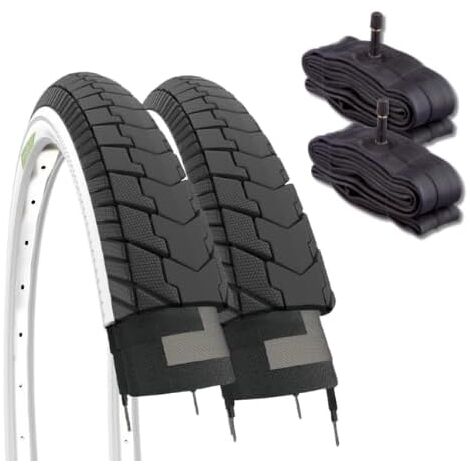 2 COPERTONI 24 X 1.75 (47-507) + 2 CAMERE D'ARIA SCHRADER AMERICA PER PNEUMATICI STRADALI BIANCO NERI GRAZIELLA CITY BIKE BICI DA 24" OLANDA