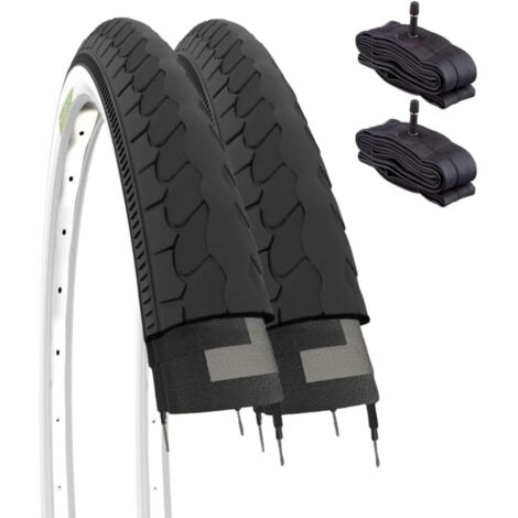 2 COPERTONI 26 X 1 3/8 BIANCONERI + 2 CAMERE D'ARIA VALVOLA AMERICA BICI BICICLETTA OLANDA (37-590) BIANCO NERO