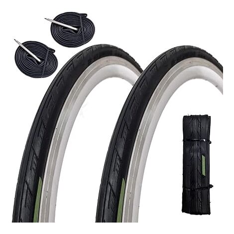 2 COPERTONI 700 X 25C (25-622) + CAMERE PNEUMATICI NERI PER BICI DA CORSA ROAD BIKE STRADA BICICLETTA