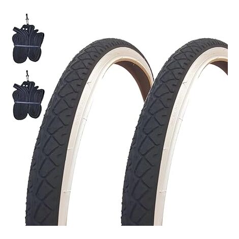 2 COPERTONI + CAMERE PNEUMATICI SLICK BIANCO NERI MTB BICICLETTA IBRIDA CITY BIKE TREKKING