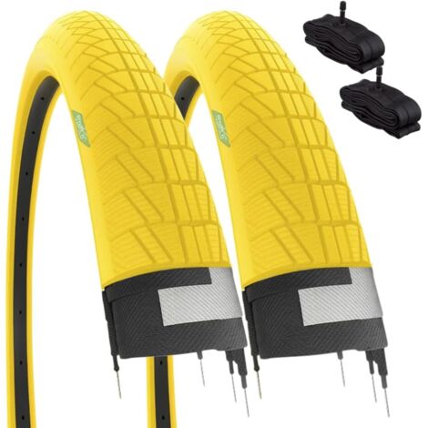 2 COPERTONI GIALLI 20 X 1.75 (47-406) + CAMERE VALVOLA AMERICA PNEUMATICI STRADALI GRAZIELLA CITY BIKE BICI BAMBINO