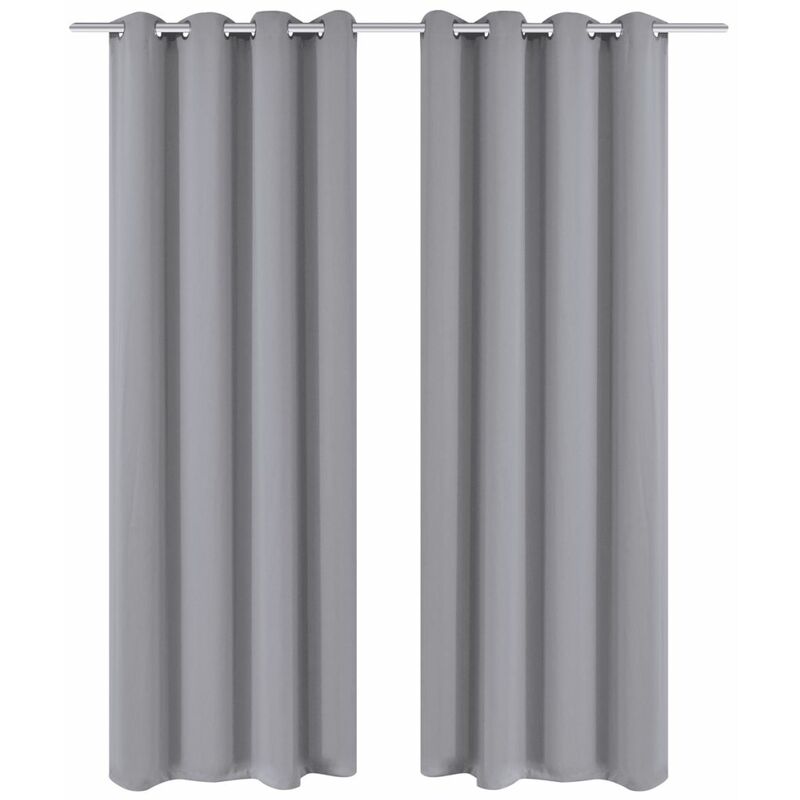 

2 cortinas grises oscuras con anillas metalicas, blackout 135 x 245 cm
