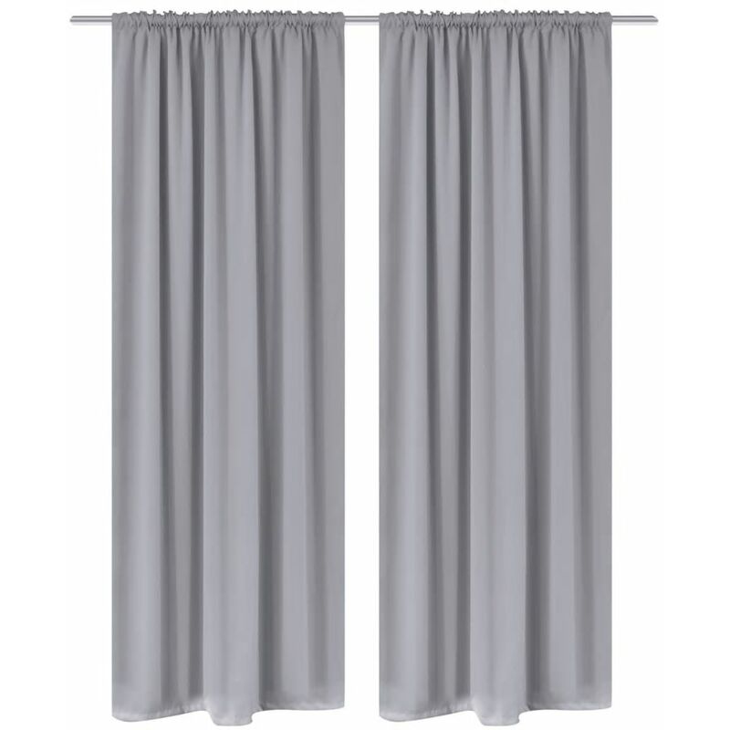 

2 cortinas grises oscuras con jaretas, blackout 135 x 245 cm