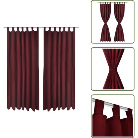 2 cortinas micro-satinadas con trabillas color burdeos, 140 x 175 cm - Cortinas burdeos