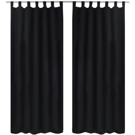 2 cortinas negras micro-satinadas con trabillas, 140 x 175 cm