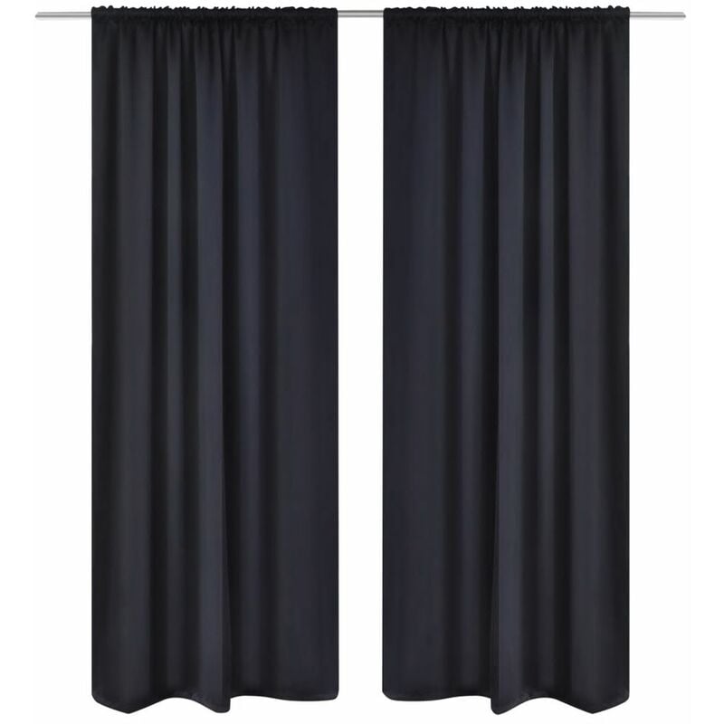 

2 cortinas negras oscuras con jaretas, blackout 135 x 245 cm