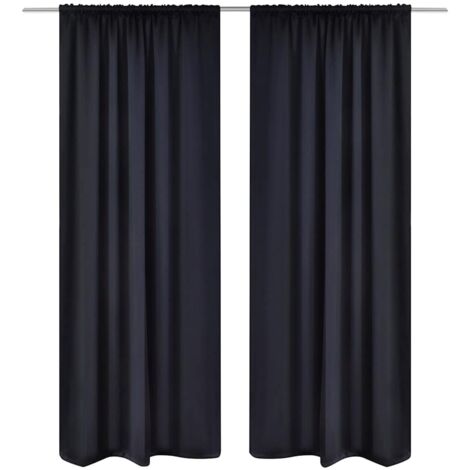 2 cortinas negras oscuras con jaretas, blackout 135 x 245 cm