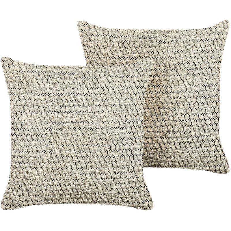 Beliani - 2 Cotton Scatter Cushions Boho Style 45 X 45 Cm Beige Howea