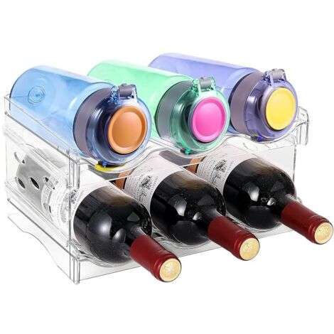 2 Couches Casier Bouteilles Vin Empilable, Organisateur Bouteille Eau Frigo, Porte Rangement Bouteille Plastique Transparent, Range Bouteille Multifonctionnel pour Armoire Cuisine, Réfrigérateur