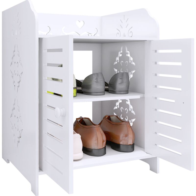 2 Couches Meuble à Chaussures avec 2 Portes, Banc Chaussures Entrée Rangement, Meuble de Rangement, pour Couloir Salle de Bain, 40x35x53cm, Blanc