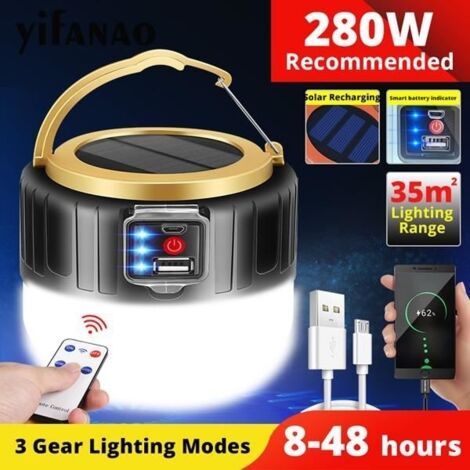 (2 couleurs au choix)Lanterne solaire LED - Camping - Rechargeable USB - 280W - 3 modes d'éclairage - Télécommande