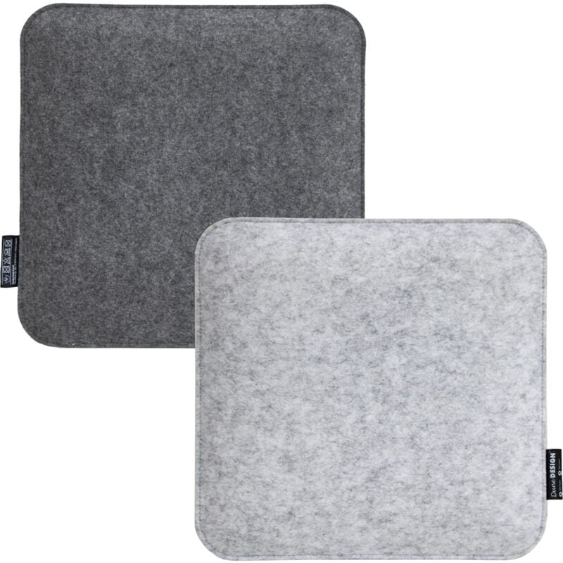 Dunedesign - 2 Coussins d'assise en Feutre Carré 35x35x3cm Set Coussin Doux Réversible Gris
