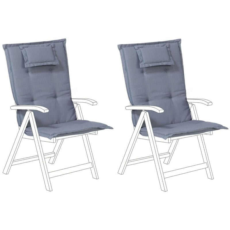 Lot de 2 Coussins d'Assise en Tissu Bleu et Mousse pour Extérieur à Fixation Toscana