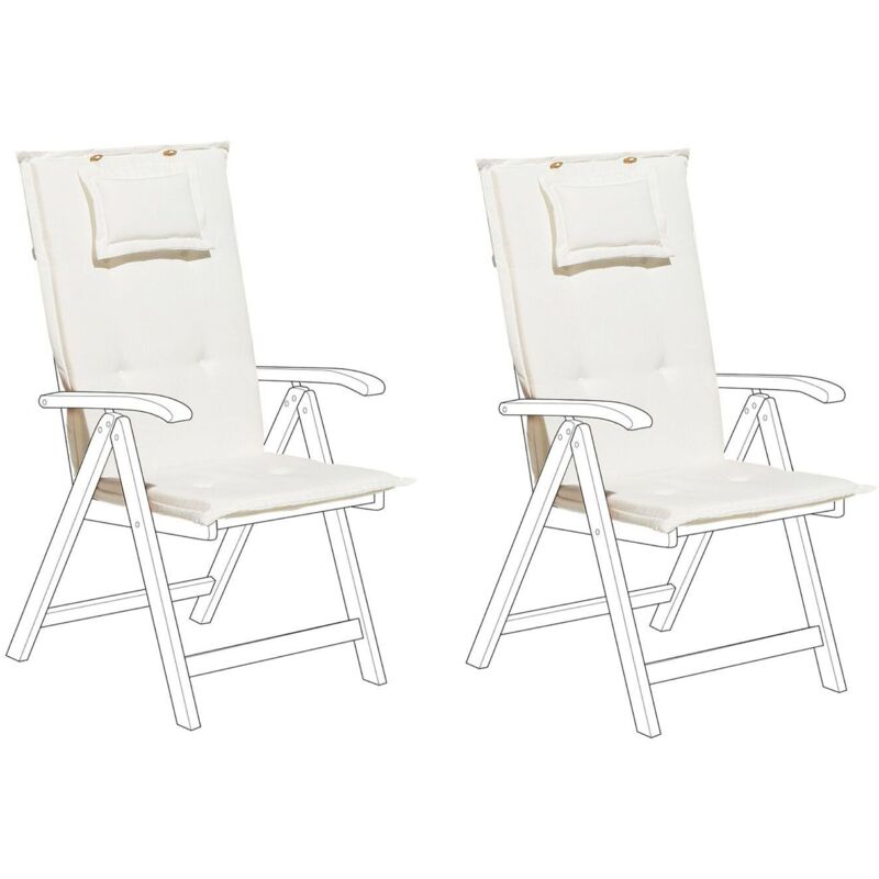 Lot de 2 Coussins d'Assise en Tissu Blanc Cassé pour Extérieur à Fixation Toscana