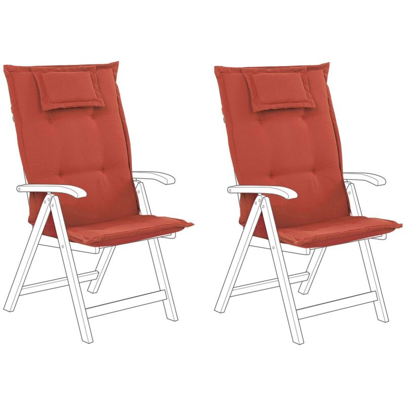 Beliani - Lot de 2 Coussins d'Assise Confortable pour Transat et Chaise Longue de Jardin en Tissu Hydrofuge Rouge Foncé Résistant aux Rayons uv