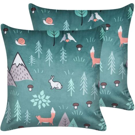 2 Coussins Décoratifs en Velours Blanc à Motif de Forêt 45 x 45 cm Doux Foothill