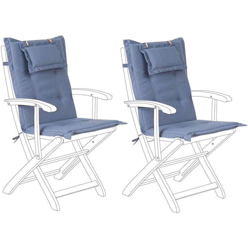 Beliani - Lot de 2 Coussins d'Assise en Tissu Polyester Bleu avec Rembourrage en Mousse pour Chaises de Jardin Modernes