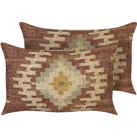 2 Coussins Rétro Motif Géométrique 30 x 50 cm en Jute Coton Multicolore Beel