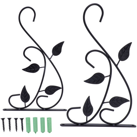 2 Crochets à Plantes Extérieur en Fer Forgé Noir - Support Mural Résistant pour Jardinières Lourdes