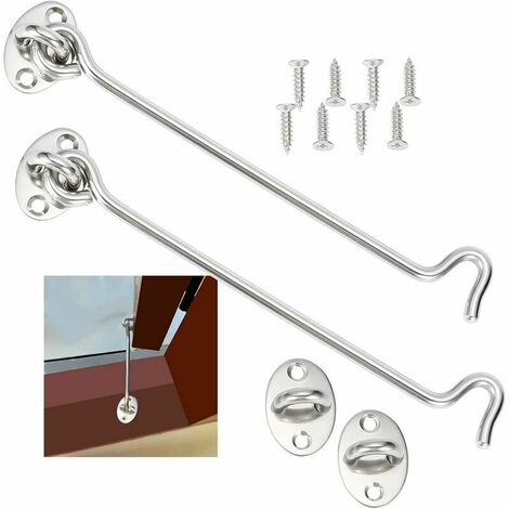 2 crochets avec oeillets, crochets de cabine en acier inoxydable, crochets de porte, crochets de fenêtre argentés, crochets de porte battante en bois, volets en bois, verrou de porte de jardin avec 8