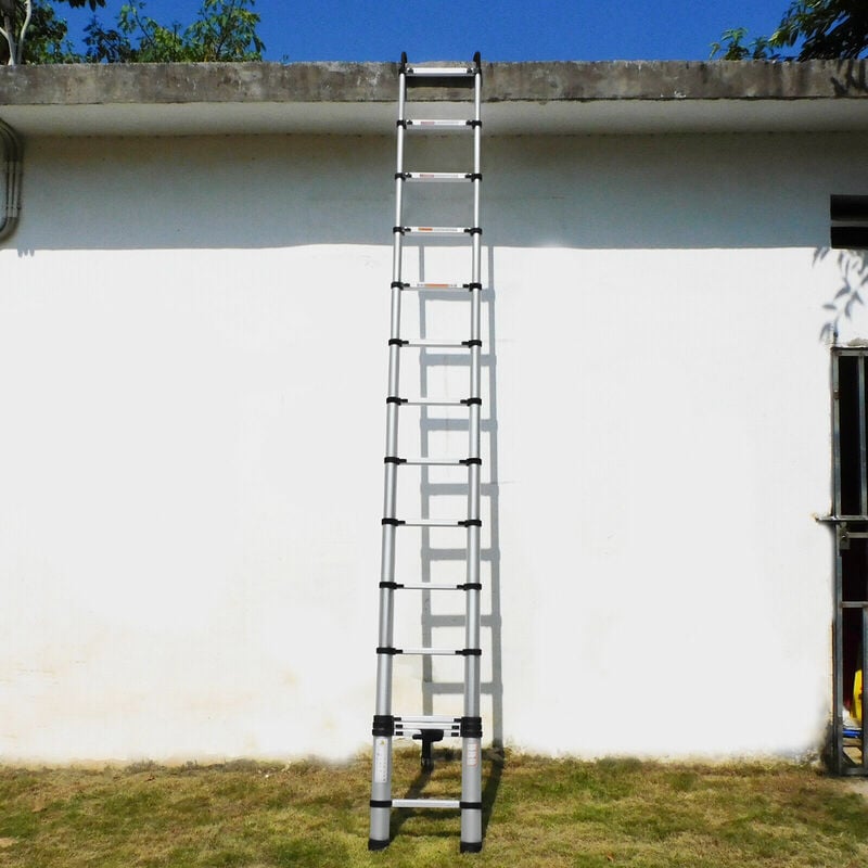 2 crochets de sécurité, poids jusqu'à 150kg 4.4m échelle télescopique échelle de poteau échelle en aluminium échelle coulissante échelle pliante