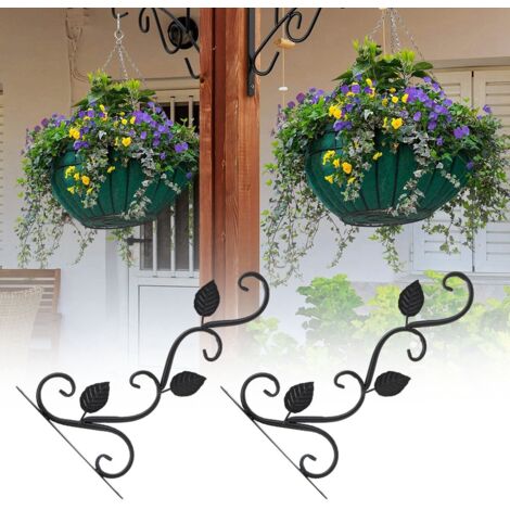 2 Crochets Mural en Fer Forgé Style Européen pour Pots de Fleurs - Décoration Jardin (Noir)