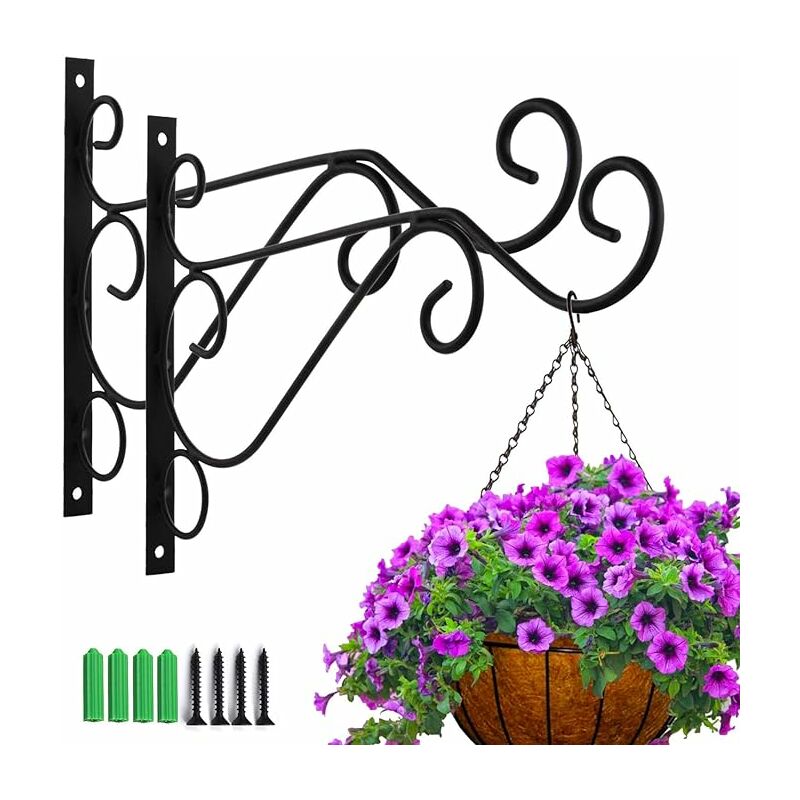Fortuneville - 2 crochets muraux en fer pour plantes, crochets pour plantes à suspendre, support mural décoratif pour pots de fleurs, lanternes,