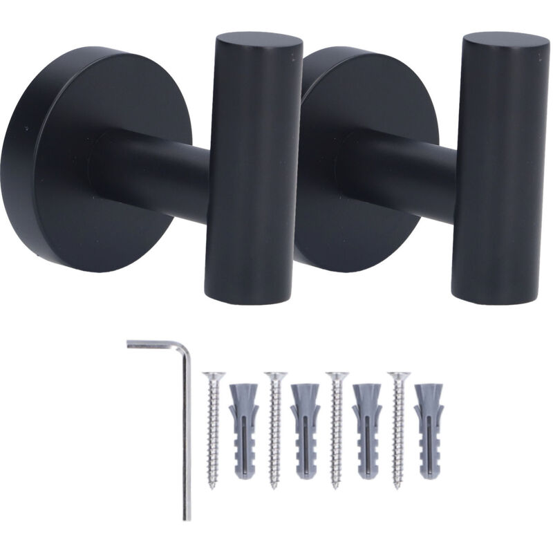 2 Crochets Porte-Serviettes Noir Montage Murale, Design Compact Stable Durable pour Salle de Bain