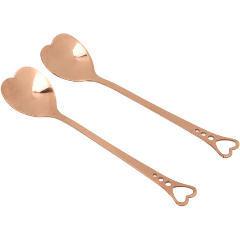 2 Cuillères à Café en Forme de Cœur en Acier Inoxydable avec Poignée Dorée Rose pour Pâtisserie et Dessert