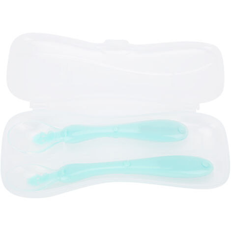 2 cuillères souples en silicone pour bébé, sans BPA, avec étui de rangement - Vert