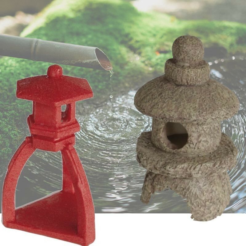 2 Décorations De Bassin De Jardin, Pagode Rouge + Pagode - LE POISSON QUI JARDINE