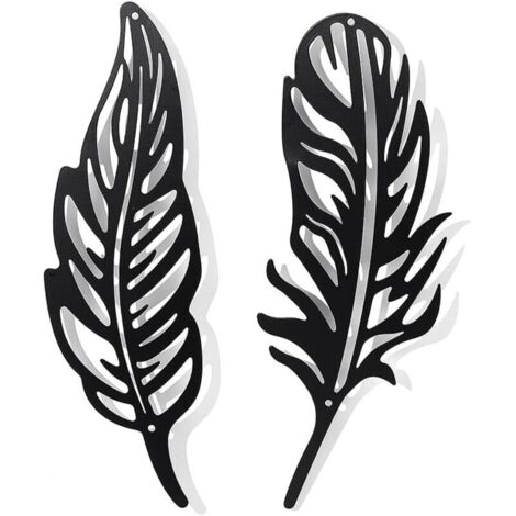 2 decorazioni murali in metallo a forma di piuma, silhouette nere da appendere per casa, camera da letto, soggiorno, bagno, cucina, ufficio, hotel.