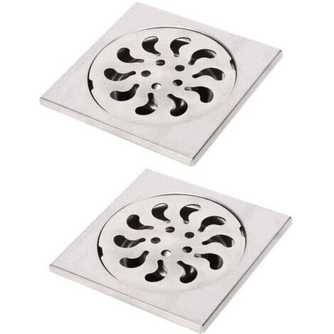 2 desagües de suelo de acero inoxidable, XU, rejilla de ducha cuadrada con filtro para ducha, recogedor de pelos para baño, 90 x 90 x 30 mm - KZQ