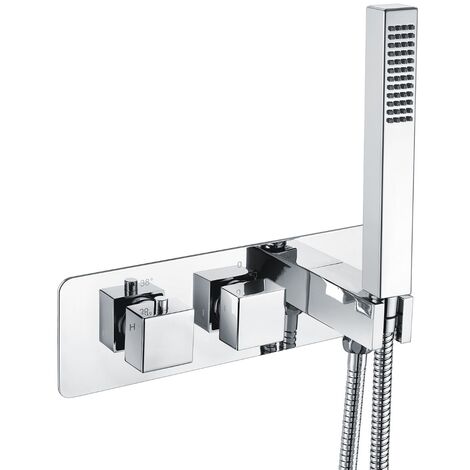 2 Dial 2 Way Square Thermostatic Concealed Valve Diverter & Shower Handset