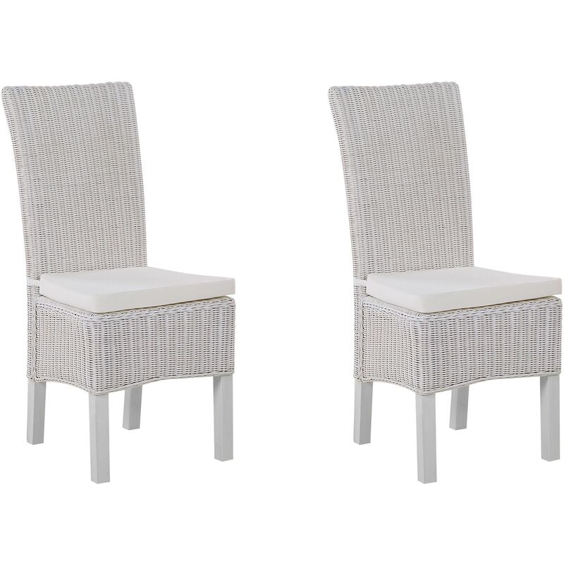 Beliani - 2 Dining Chairs Set Rattan Wicker Weave High Back Living Room White Andes