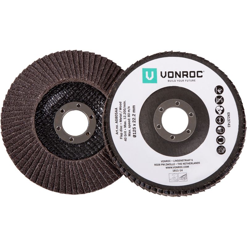 Image of 2 dischi abrasivi G40 e G60, ø 125 x 22,2 mm. Per smerigliatrici angolari - Vonroc