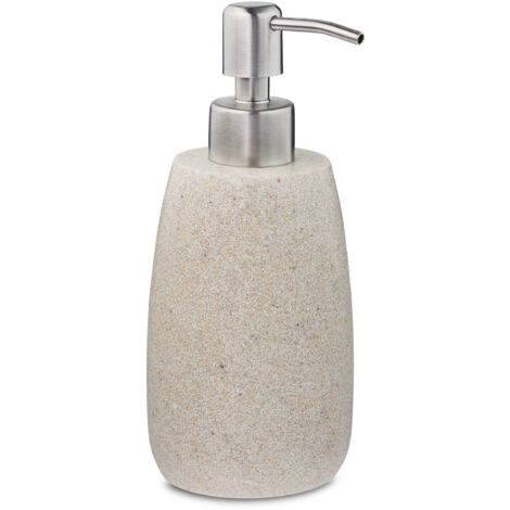 2 dispenser di sapone da 300 ml, ricaricabili, bagno, cucina, liquido, rotondi, poliresina, pompa inox, sabbia
