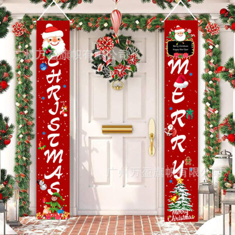2 distiques de Noël, décorations extérieures, drapeaux extérieurs, drapeau suspendu style Père Noël elfe 180 cm x 30 cm tissu polyester 100D
