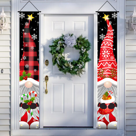 2 distiques de Noël, décorations extérieures, drapeaux extérieurs, style flocon de neige du Père Noël, atmosphère festive, drapeau suspendu décoratif 180 cm x 30 cm tissu polyester 100D