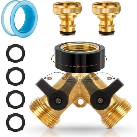 2 Distributeur Y, Robinet Séparateur 2 Voies, Laiton, Raccord 3/4, Interrupteurs Indépendants, Jardin Cuisine