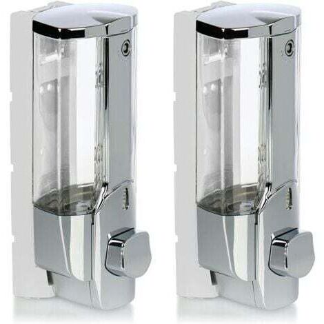 2 distributeurs de savon muraux rechargeables - Distributeurs de savon pour gel douche et shampoing (chrome)-AquaForge