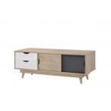 2 Door 2 Drawer Scandinavian TV Unit Media Cabinet Storage Oak Wood - Grey