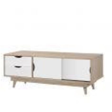 2 Door 2 Drawer Scandinavian TV Unit Media Cabinet Storage Oak Wood - White & Cream
