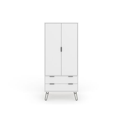 2 Door, 2 Drawer Wardrobe - Manufactured Wood Fibre Board/Metal - 76.5 x 53 x 176 cm - White