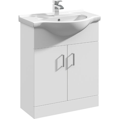 2 Door Bathroom Vanity Basin Unit with Round Basin - 650mm - Gloss White