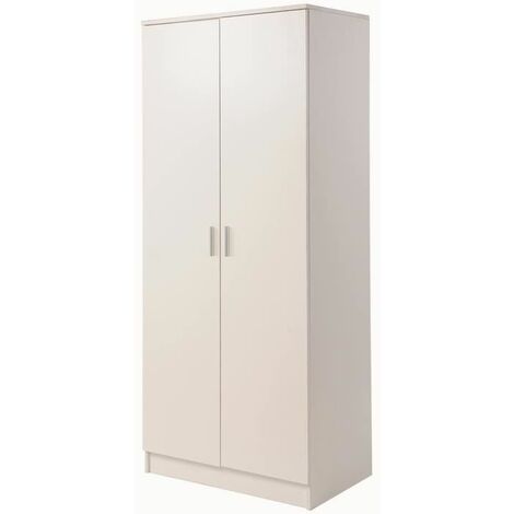 2 Door Double Wardrobe In White - Bedroom Furniture Storage Cupboard - White