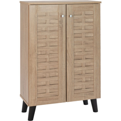 2 Door Shoe Cabinet Compact Storage Unit With Textured Panel Doors Oak - Cream