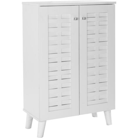 2 Door Shoe Cabinet Compact Storage Unit With Textured Panel Doors Oak - White
